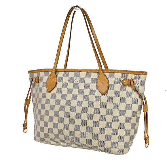 LOUIS VUITTON Neverfull PM Shoulder Tote Bag Damier Azur Leather N51110 75SH488 - Picture 1 of 15